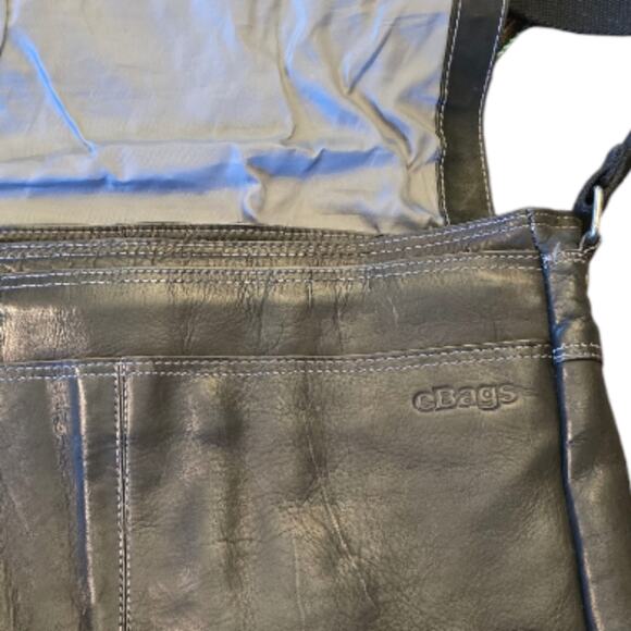eBags Black Leather Messenger Crossbody Computer Bag - Picture 13 of 13